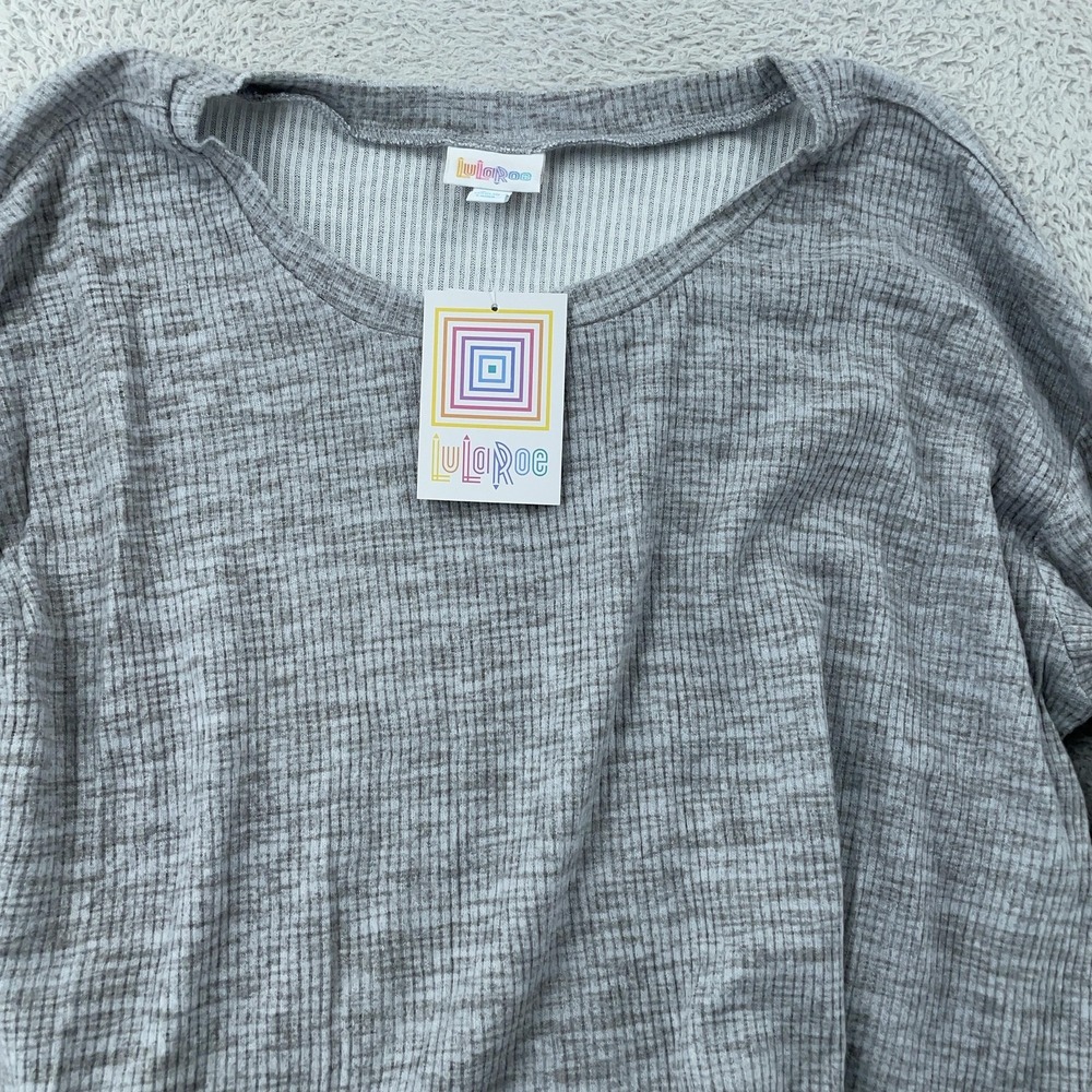 LuLaRoe Shirt Womens 2XL Gray Ribbed Knit Long Sleeve Lulu Scoop Neck Soft